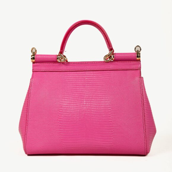 Dolce & Gabbana Miss Sicily Small Pink Iguana-Embossed Chain Satchel - Picture 4 of 14